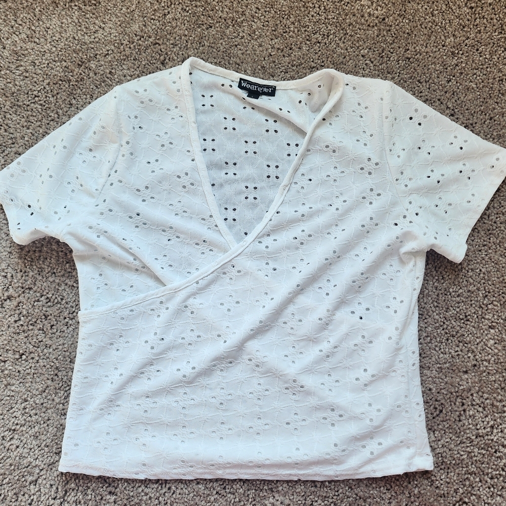 White Eyelet V-Neck Wrap Crop Top